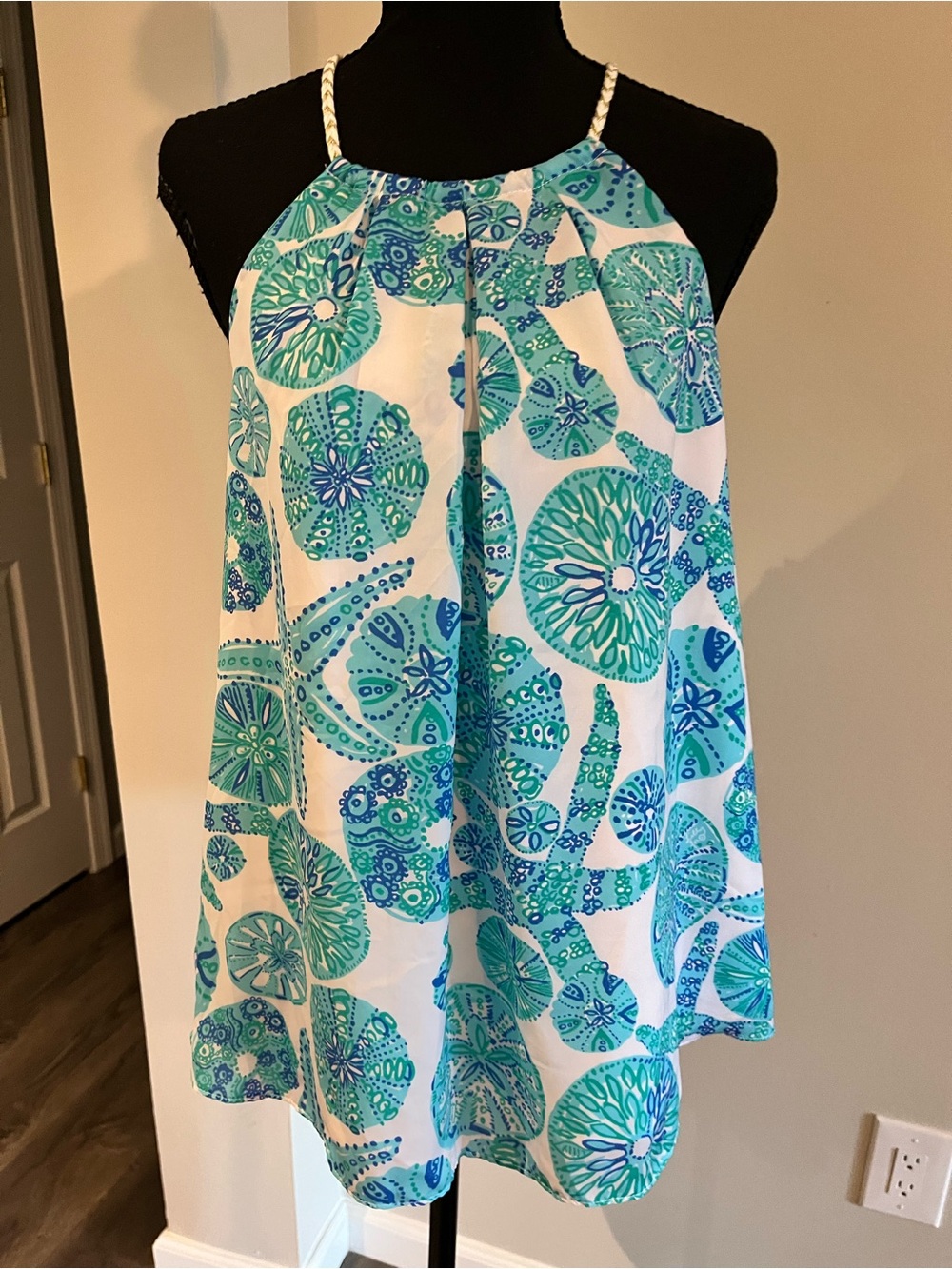 Lilly Pulitzer Teal White Halter Tunic Gold Braid